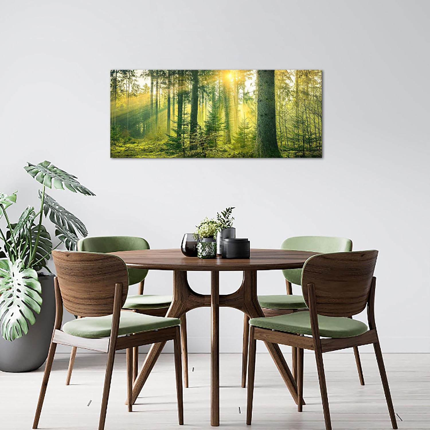 VANSEEING Sunrise Landscape Canvas Wall Art Green Forest Pictures Prints Scenery Nature Painting Mordern Artwork Wall Decor for Living Room Bedroom Office Home Decoration 48x20 inch