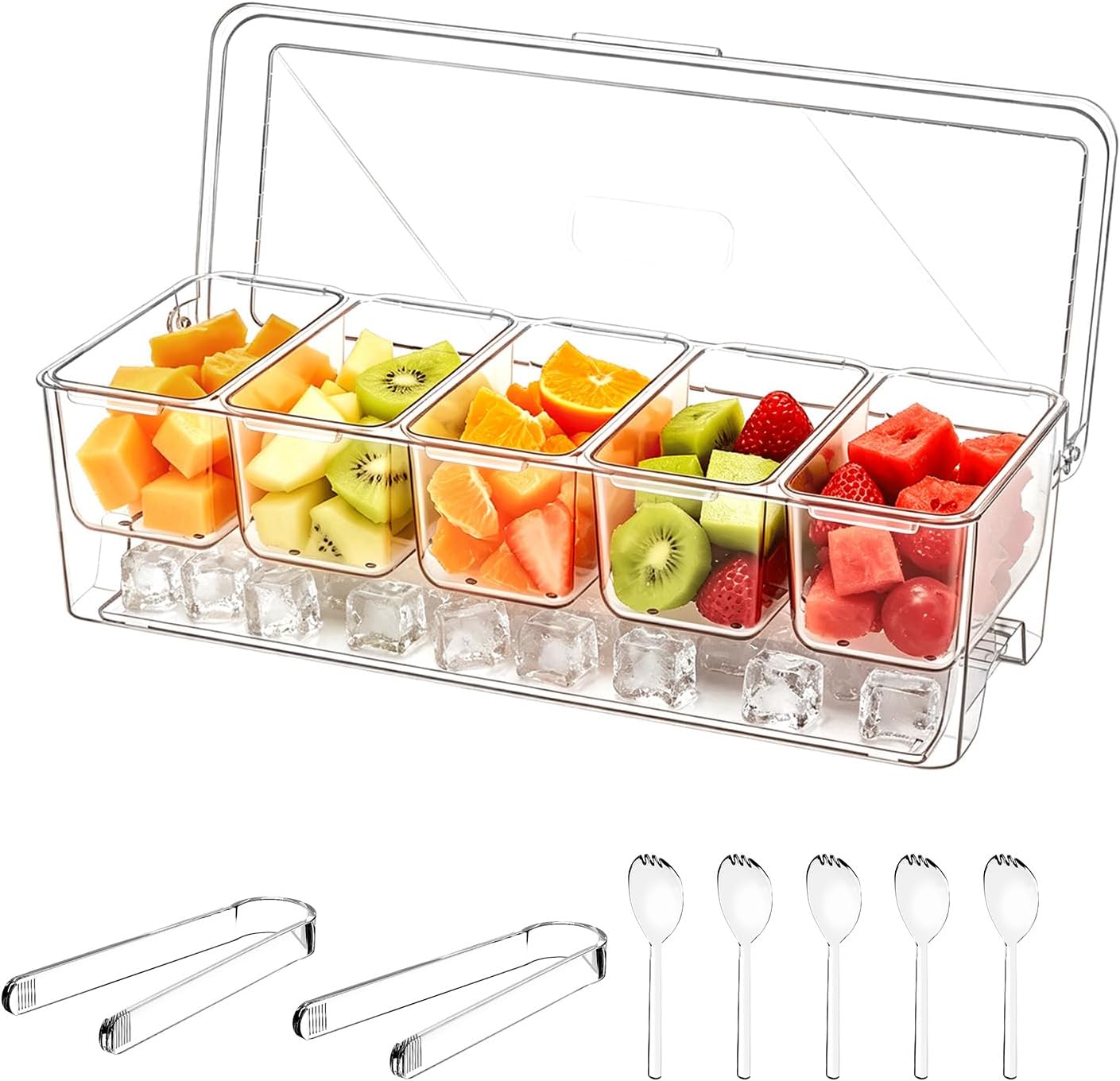 Ice Chilled Condiment Caddy Containers Server with Lids Party Serving Tray