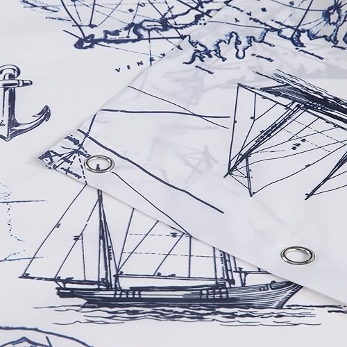 Miniatura 4 de Aviation Ocean - Cortinas de ducha impermeables con estampado azul marino para baño, 62 pulgadas de ancho x 72 pulgadas de alto