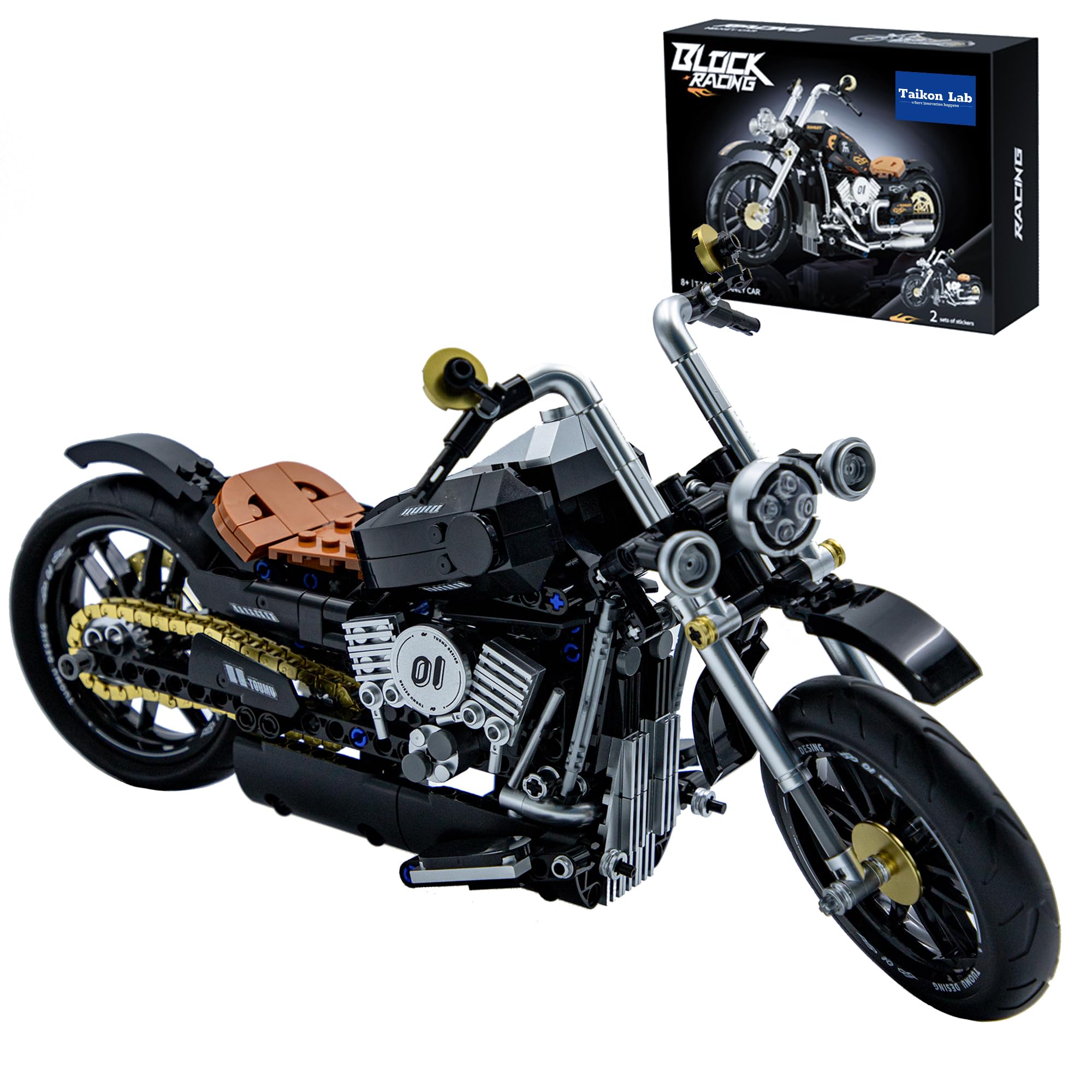 Vintage Motorcycle Building Block Toy Set, Collectible Heavy Motorbike Building Bricks Model Kit for Kids Adults (445 Pcs)