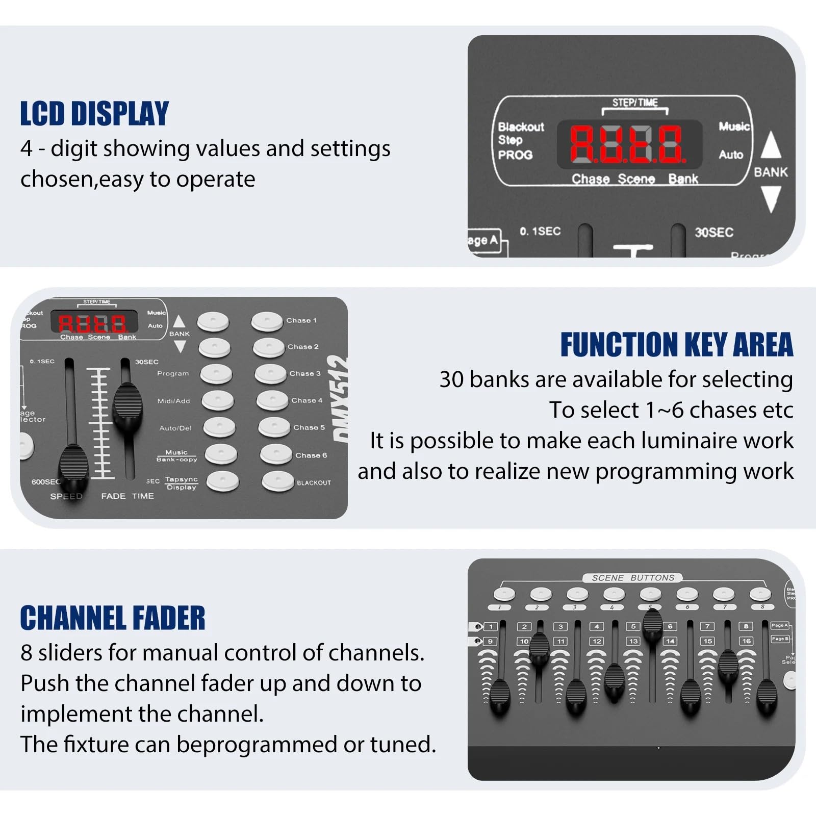Controlador DMX, Consola negra de 100-240 V CA con operador DMX y MIDI, controlador iluminación 192 canales for conciertos en, s, DJs clubes