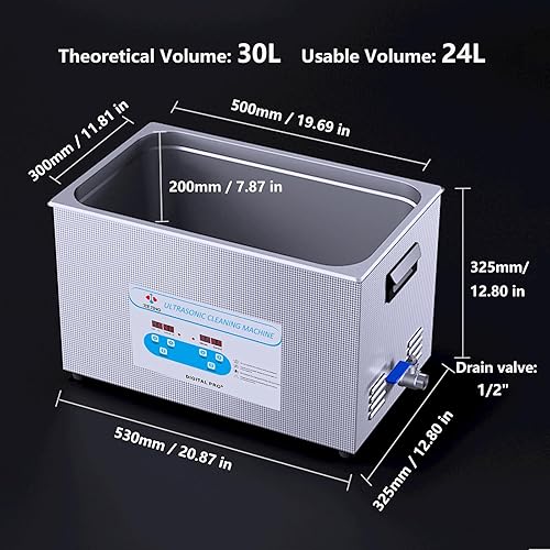 Miniatura 2 de Máquina de limpieza ultrasónica 30L 40kHz Limpiador de joyas digital calentado Máquina ultrasónica para piezas de carburador (cesta incluida)