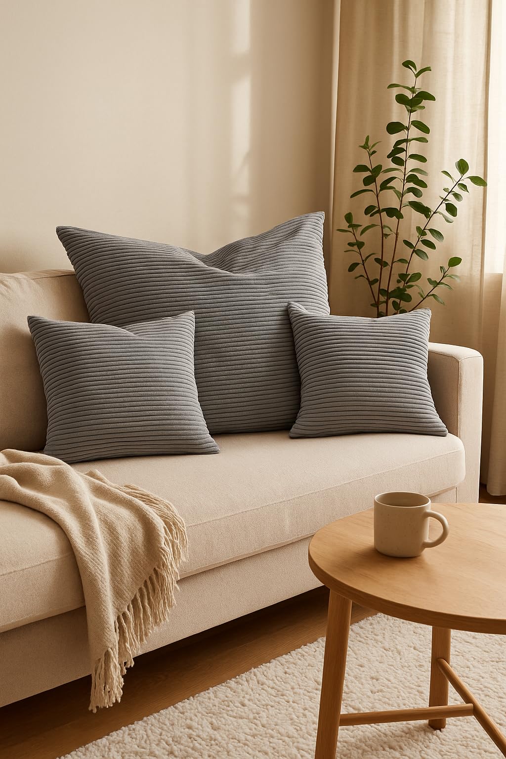 XDREAM XXL Sofakissen aus Cord inkl. kleinem Sofakissen | Gemütliches Sofakissen mit Cord | Liegekissen oder Bodenkissen in Grau | XXL Kissen 90 x 90 cm + 2 Sofakissen 45 x 45 cm