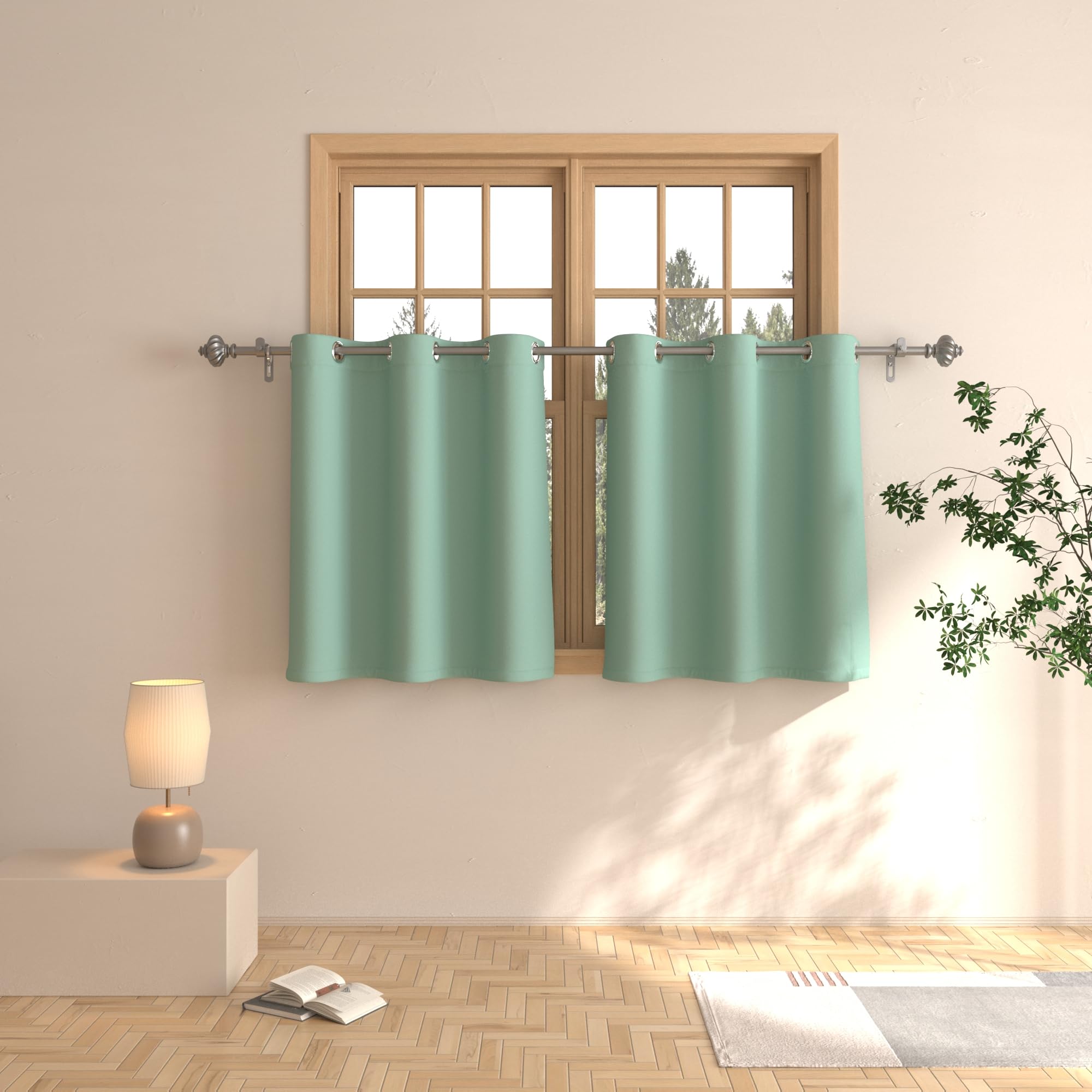 Rideaux de café vert clair pour tamiser la lumière de votre cuisine