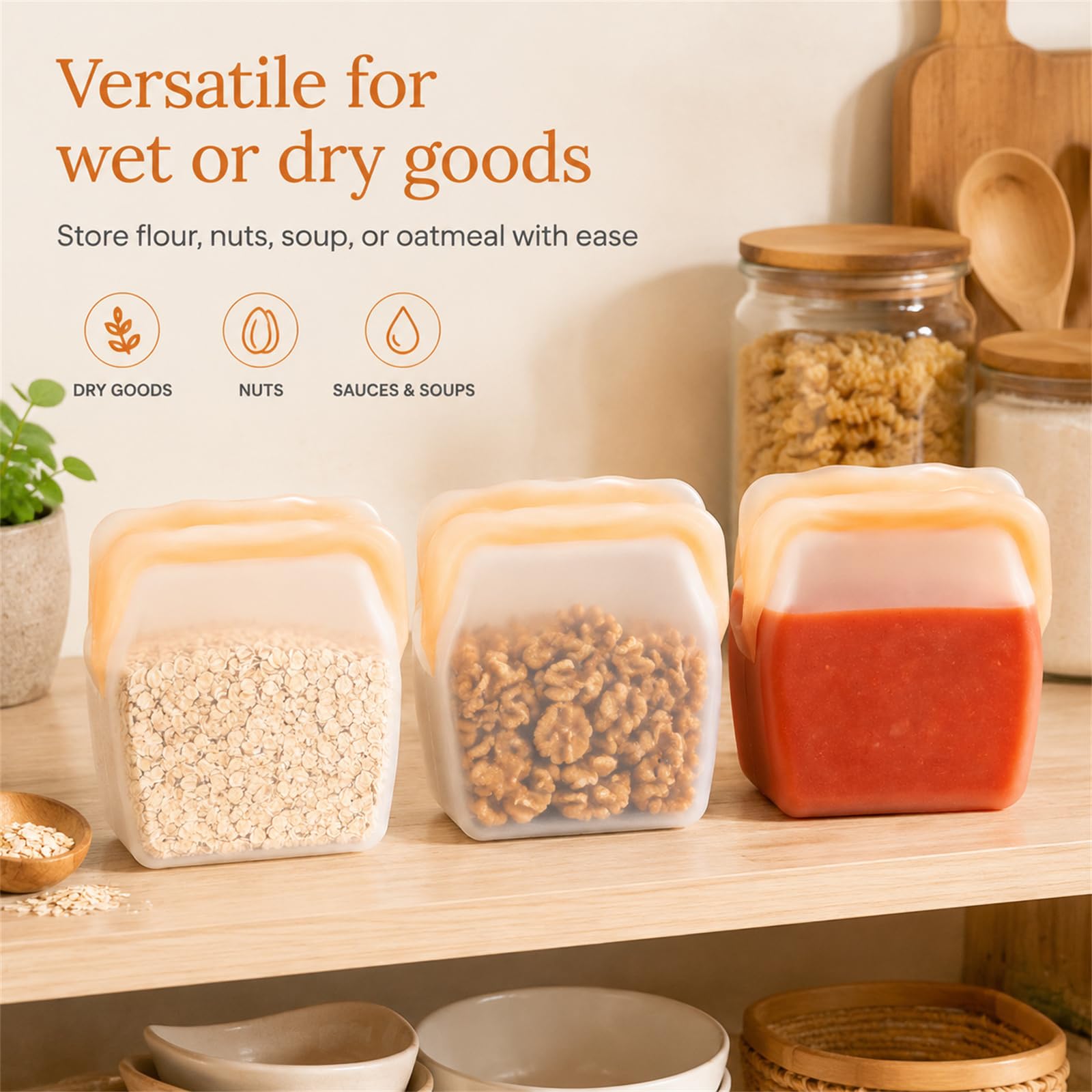 Bolsas de silicona para almacenamiento de alimentos, reutilizables, a prueba de olores, resistentes a altas temperaturas, para frutas y verduras, 600 ml (paquete de 3)