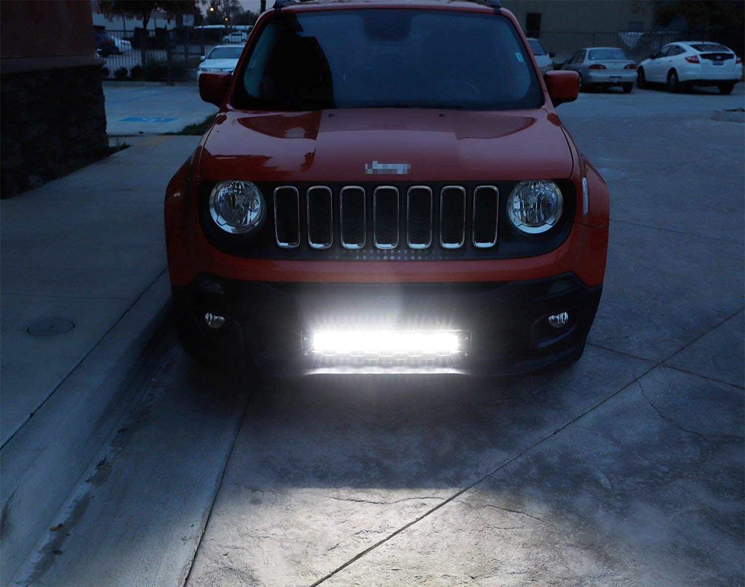 iJDMTOY Behind Lower Grille 20-Inch LED Light Bar Kit Compatible with Jeep 2015-up Renegade, Includes (1) 120W High Power LED Lightbar, Lower Bumper Grill Mounting Brackets & On/Off Switch Wiring Kit