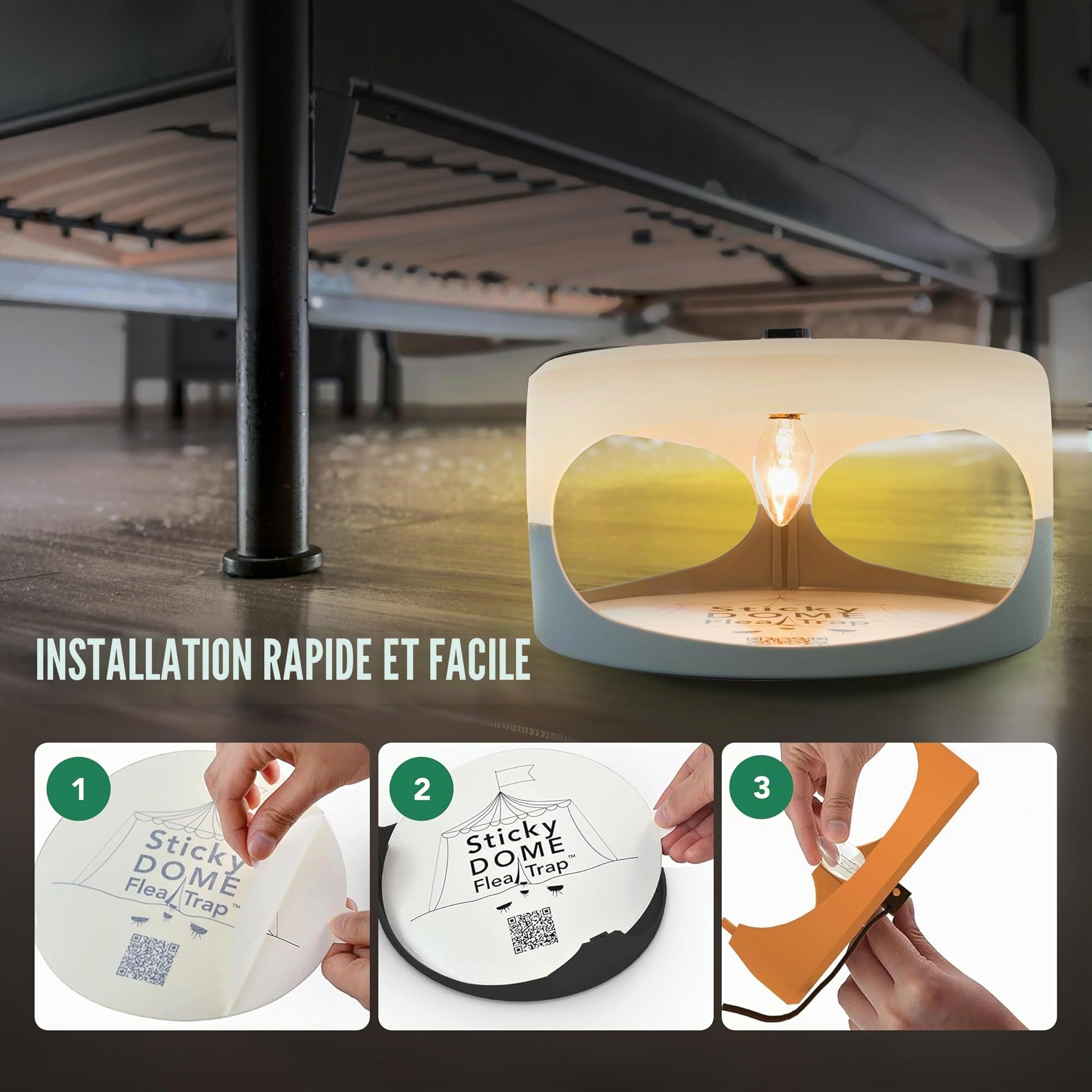 ASPECTEK Piège à Puces Lumineux Sticky Dome™ – Pack de 2 avec 4 Ampoules et 4 Disques Adhésifs, Solution Intérieure sans Insecticide pour Maison et Animaux