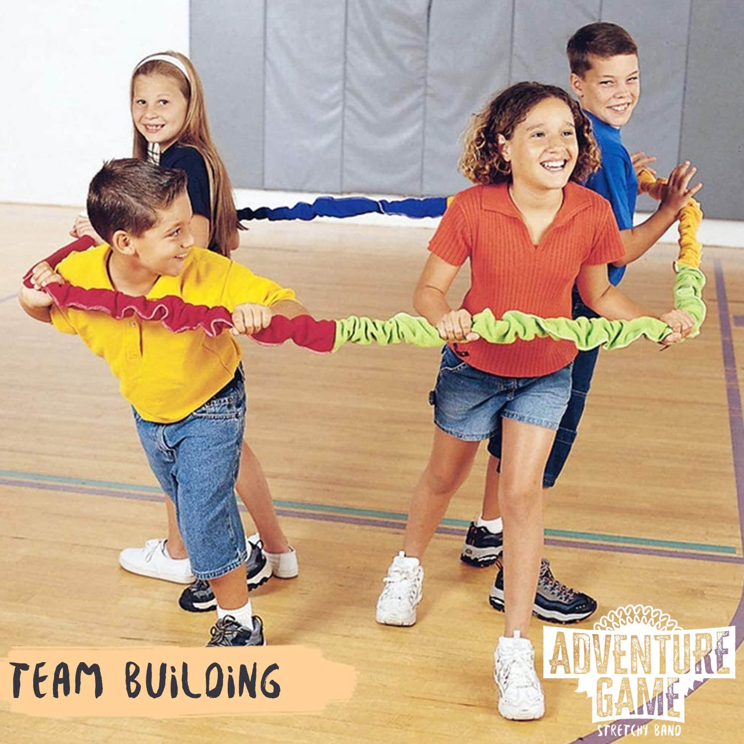 Stretchy Band® | Team Building | Juego de bandas elásticas | Tirar | Cooperación | Coordinación | Tirar de la cuerda | Al aire libre | Compartir | Equipos | Competición | Desafío | 100% diversión