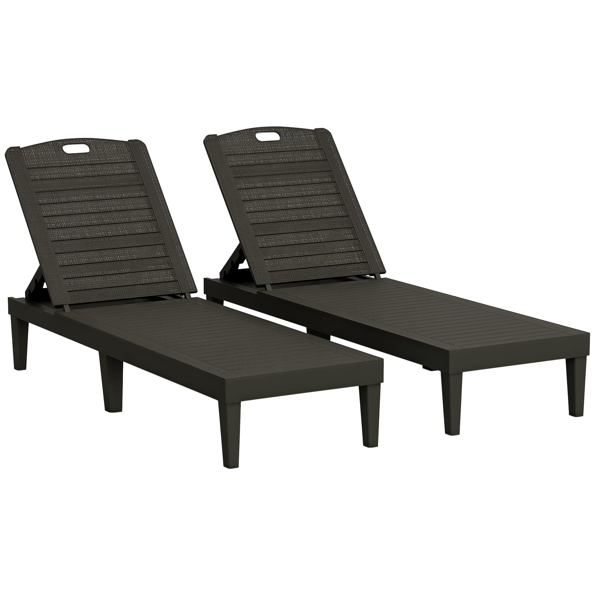 Outsunny Set di 2 Lettini Prendisole da Giardino con Schienale Regolabile su 4 Livelli, Sdraio da Giardino Impermeabile con Effetto Rattan a Doghe in PP, per Spiaggia, Piscina, 56x187x28cm, Nero