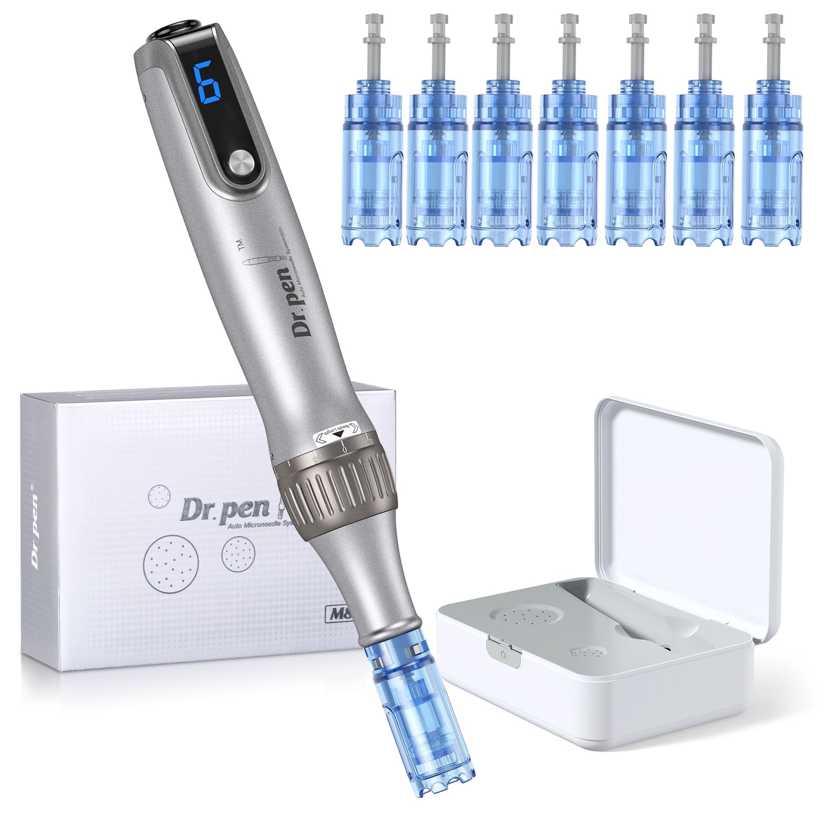 Dr. pen Ultima M8S Professionelle Microneedling Pen – Drahtlos, LED-Anzeige, 0-2,5 mm verstellbar, 7 sterile Ersatzpatronen