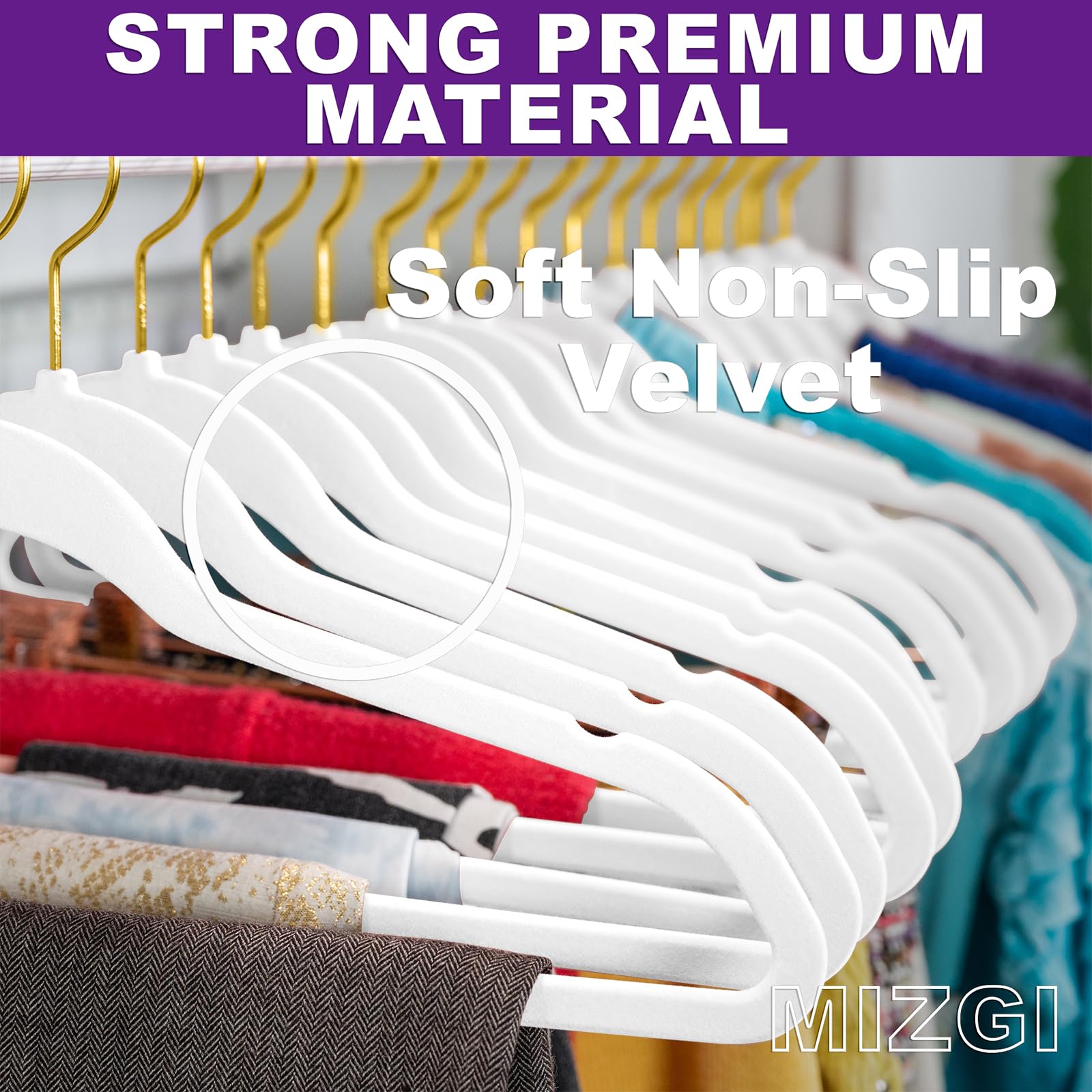 Pack De 50 Perchas De Terciopelo Blanco - Ganchos Dorados Giratorios, Antideslizantes, Delgadas Y Resistentes (hasta 8 Kg)