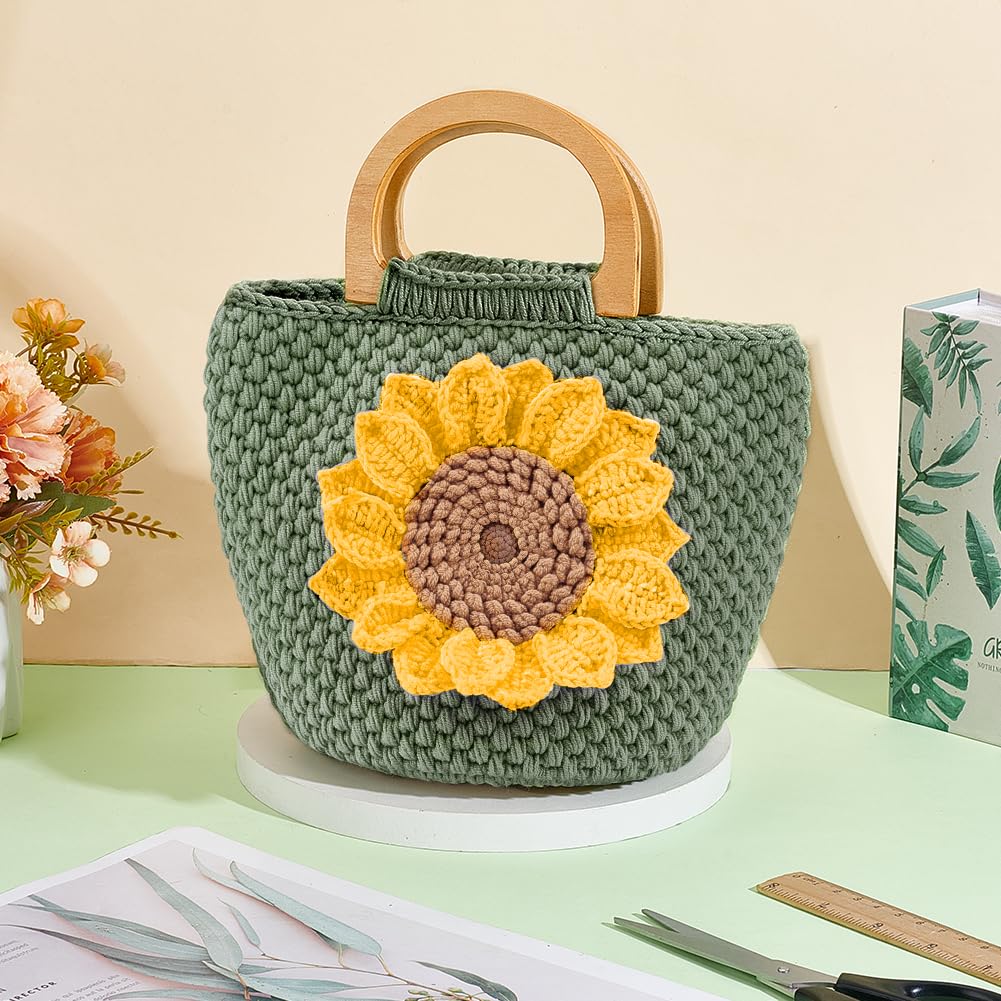 FREEBLOSS Häkelset Sonnenblumentasche - Mit Holzgriff & Videoanleitung - Für Anfänger