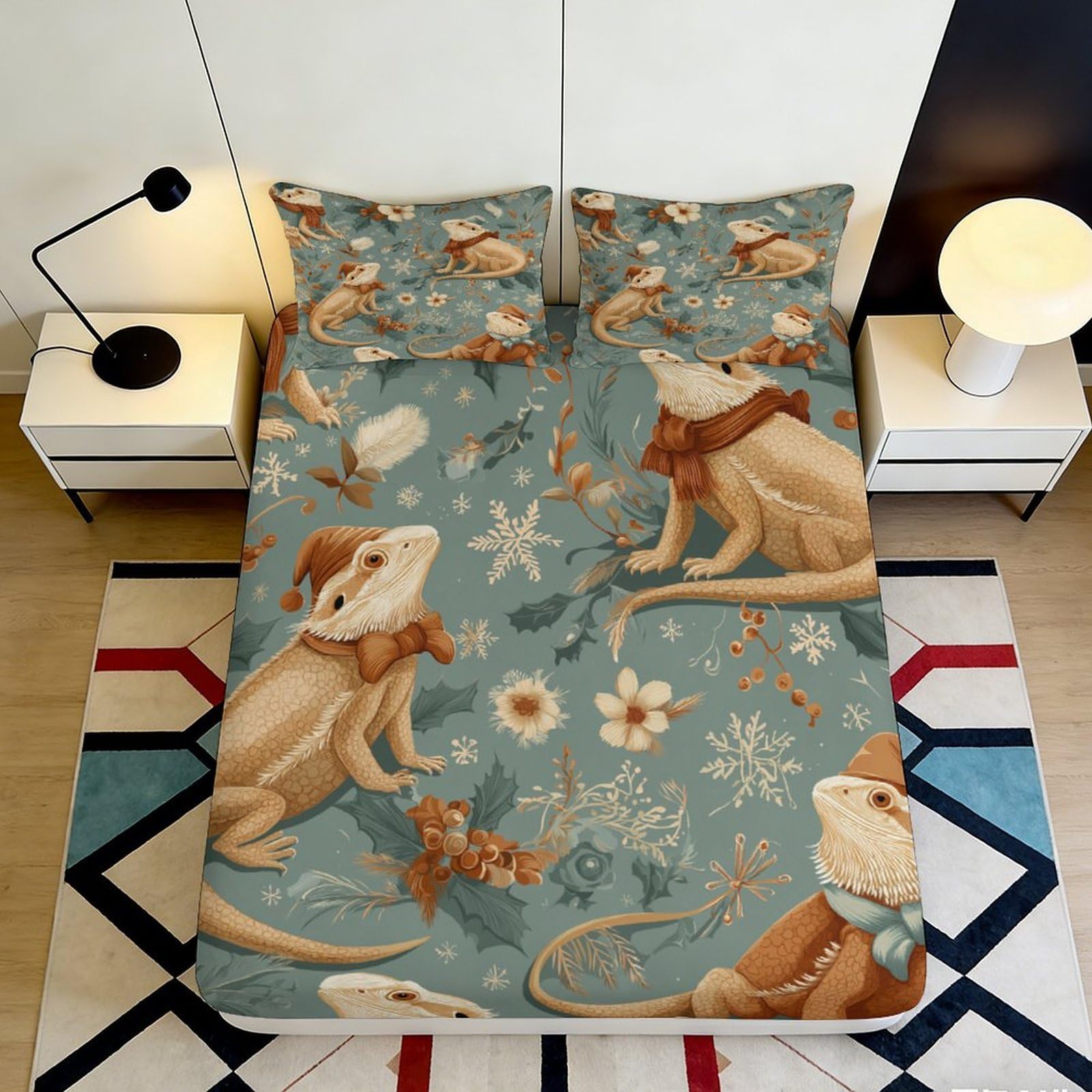 3D Printed Playful Mouse Fitted Sheet Microfiber Blue Cartoon Animal Bed Cover for Bedroom Dorm Mattress Protection Decor 90x200x25cm