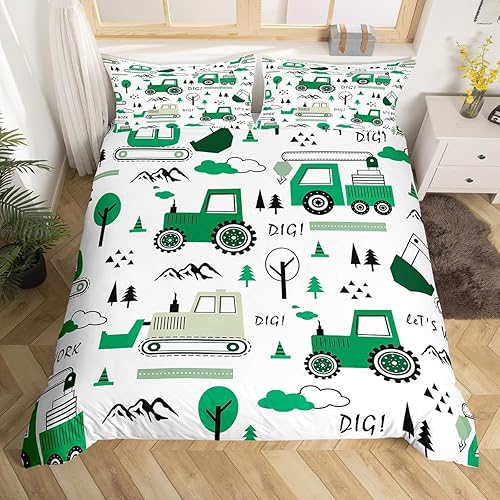 Miniatura 1 de Feelyou Juego de ropa de cama de construcción para niñas y niños, tamaño matrimonial, diseño de dibujos animados, excavadora, tractor, juego de
