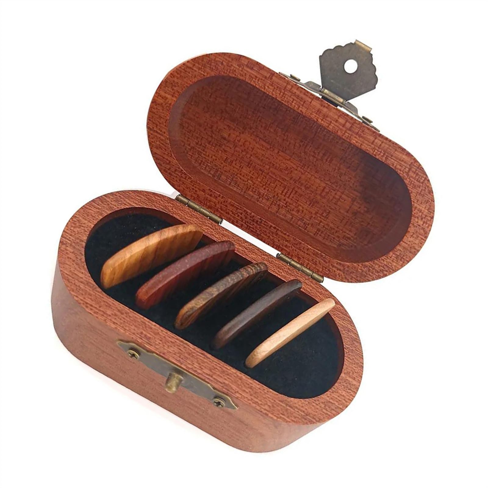 Kostki Do Gitary Drewniane Pudełko Z 5 Drewnianymi Kostkami Pudełko Do Przechowywania Kostki Do Gitary Z Naturalnego Drewna. Gablota Na Kostki Do Gitary Gitara Akcesoria do Instrumentów