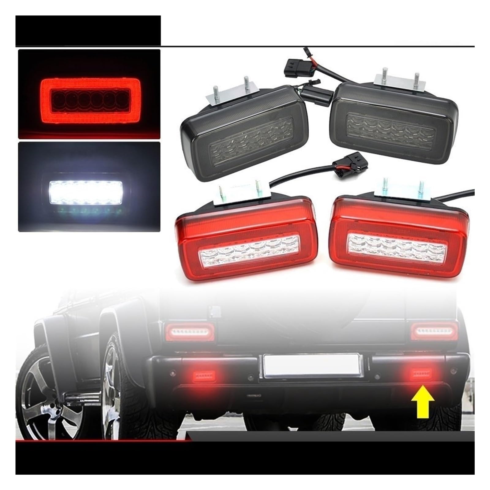 Generico Per Mercedes Per Benz W463 Per Classe G G500 G63 G55 Per AMG 1986-2018 Fendinebbia posteriore rosso con luce di retromarcia bianca(Nero)