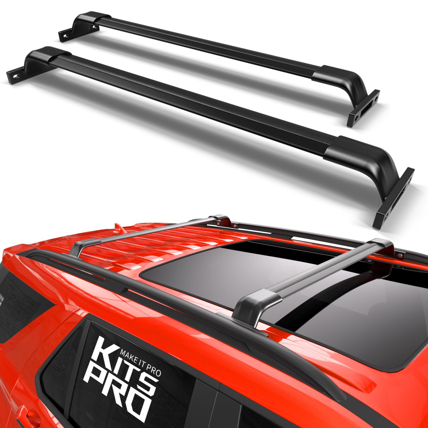 KitsPro 260lb Roof Rack Cross Bars for 2016-2019 Ford Explorer (ONLY FIT Factory Raised Side Rails), Matte Black Heavy Duty Aluminum Cargo Crossbar