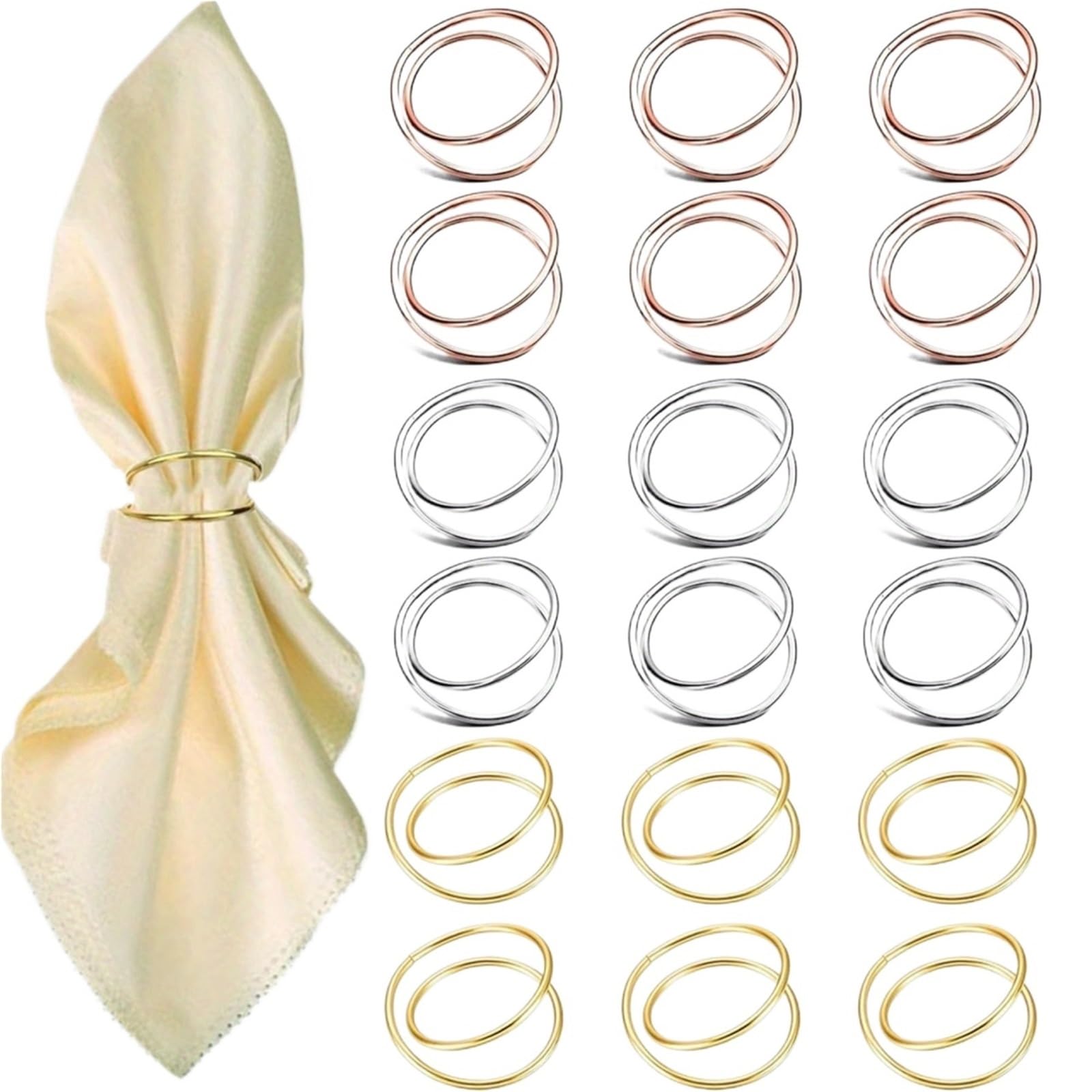 Lot de 36/60 ronds de serviette en spirale en métal, doré, argenté, or rose, décoration de table