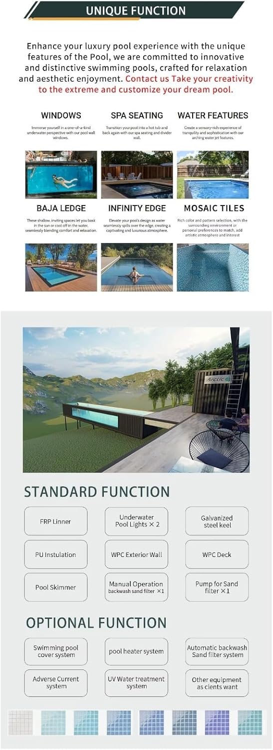 Above Ground Swimming Pool 20FT 40FT Container Style, Rectangular Modular Pool with Filtration System for Backyard, Garden, Patio, or Commercial Use