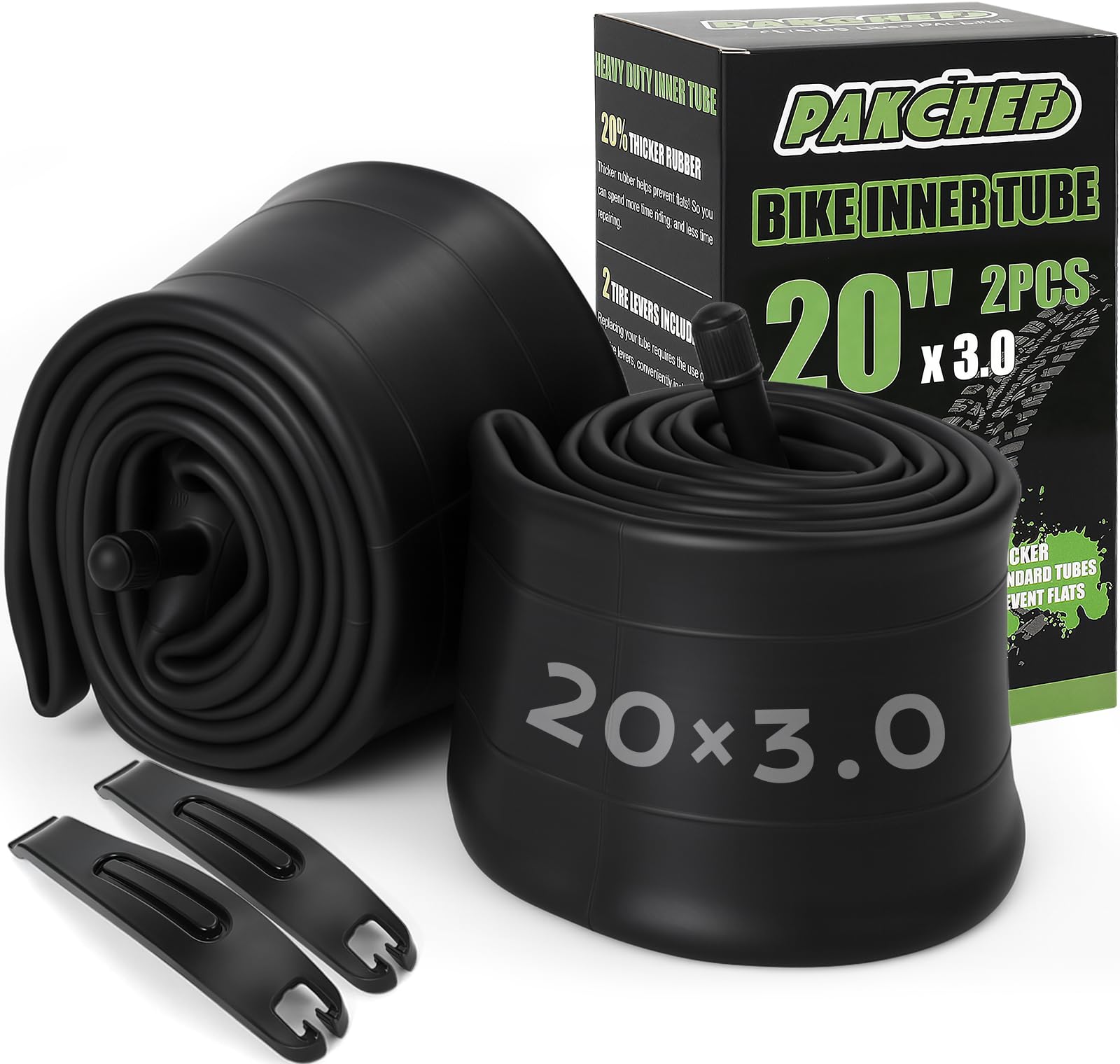 Photo 1 of PAKCHEF 20x3 Bike Tube, Heavy Duty Butyl Rubber Inner Tube, 2 Pack