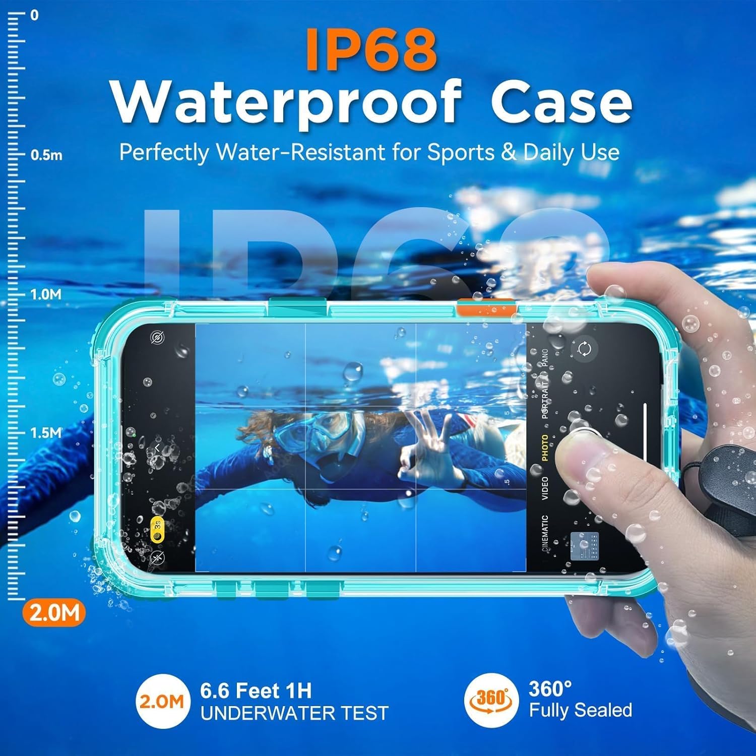 WIFORT for iPhone 16 Pro Max Waterproof Case, [IP68 Underwater] [Blue Light Filter Lens] [15FT Military Shockproof], Fit for Magsafe Full Body Magnetic Frosted Phone Case with Lanyard, 6.9" Teal