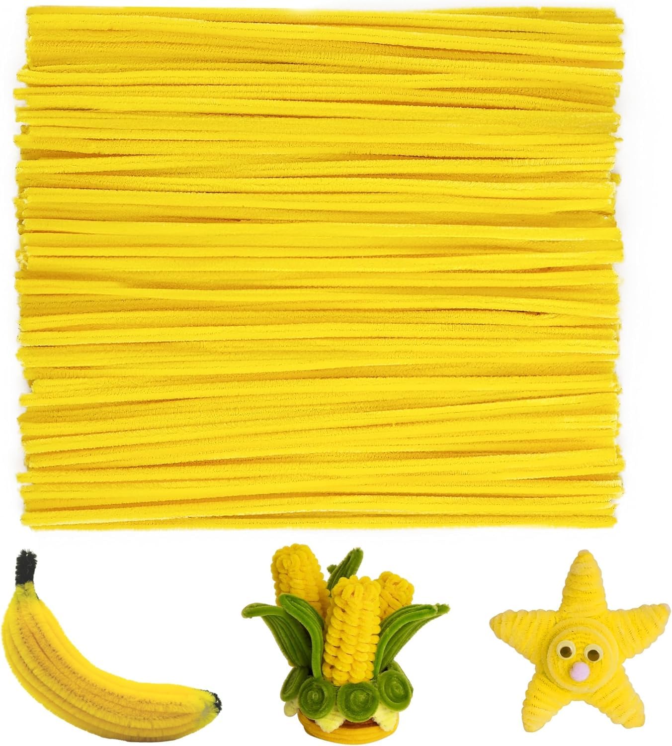 Heavy Fur Multicolor Thick Pipe Cleaners for DIY Craft Flowers - 8mm Fuzzy Chenille Stems for Kids Craft Supplies,Flower Making, Creative School Projects, Home & Party Decor (Deep Yellow)-picture-32