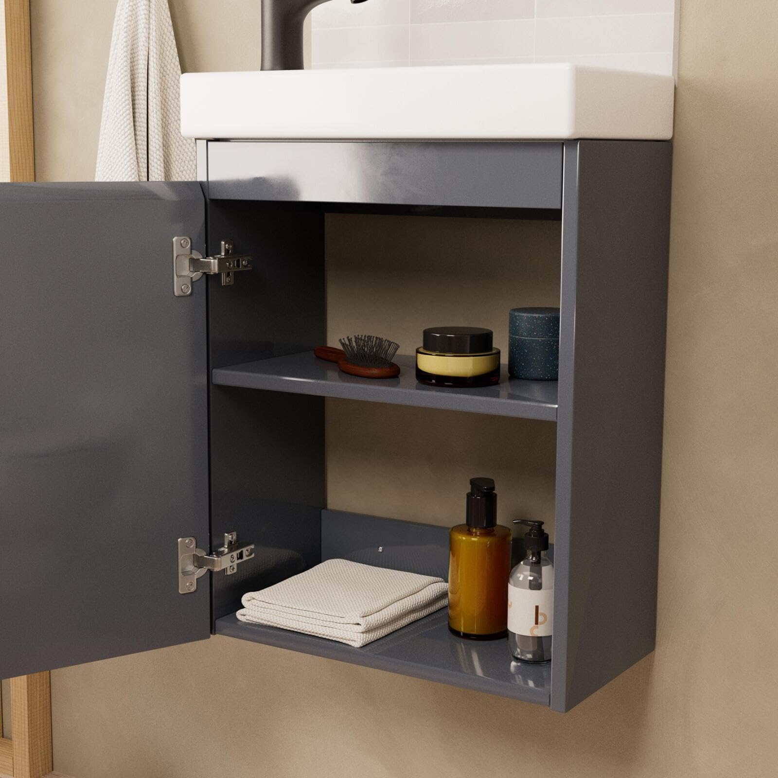 Lave-Manos Lisa + Espejo L40 cm con Estante Blanco