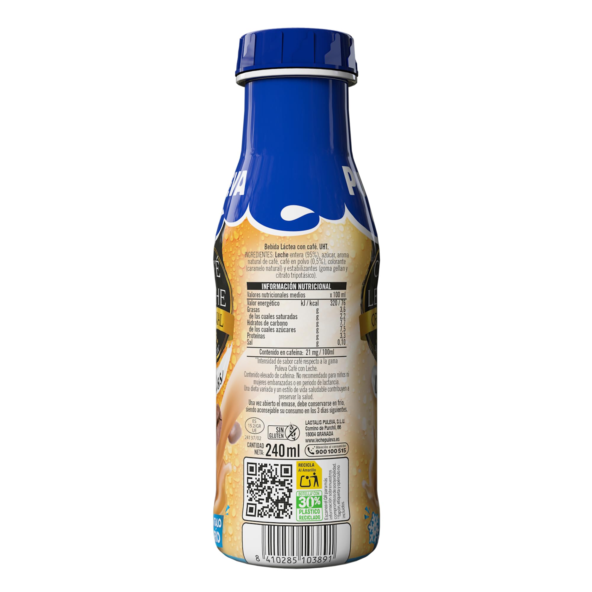 Puleva Café con Leche, Original Deliss, Café Preparado para llevar, Sin Gluten - Pack 12x240ml