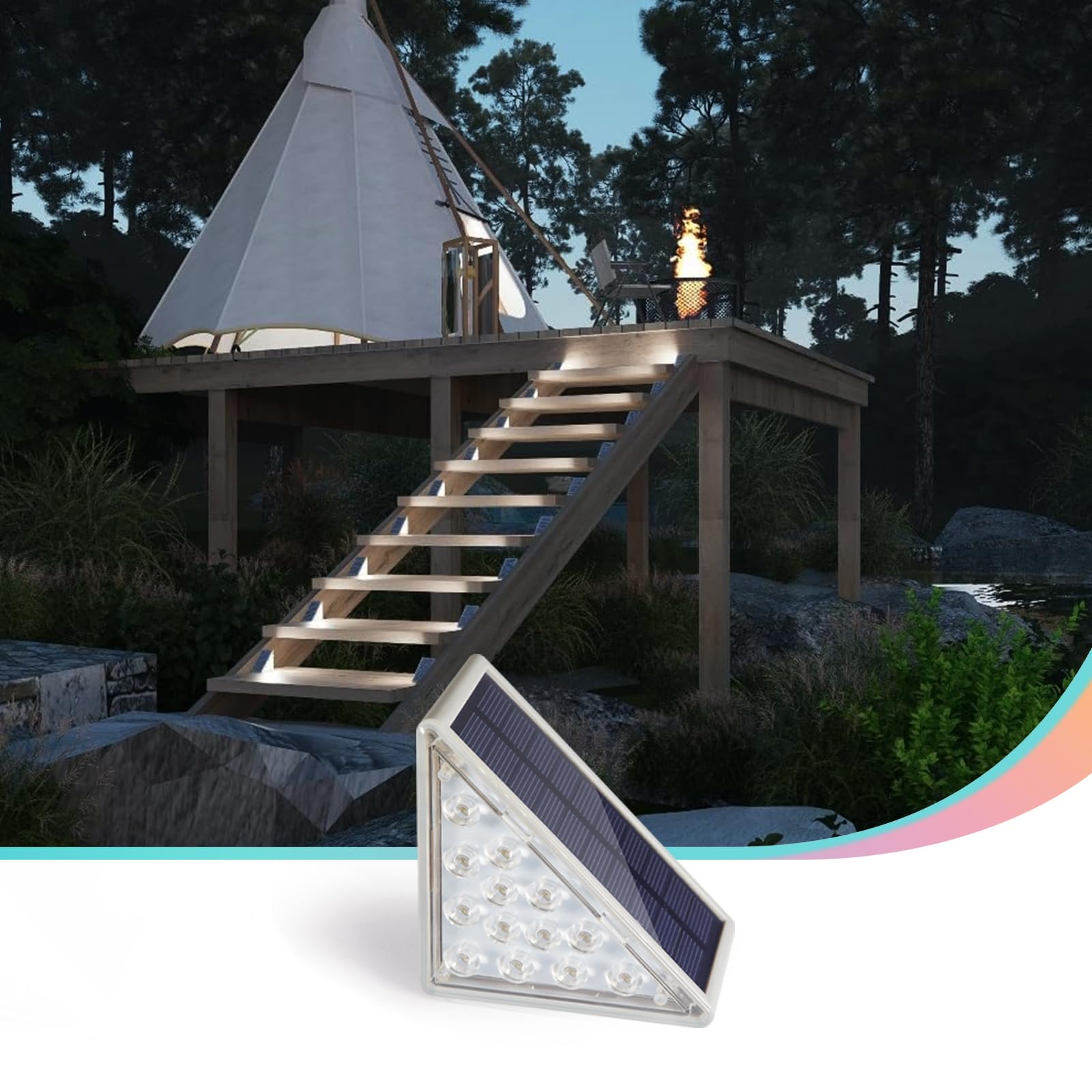Solar Step Lights, 8 Pack Solar Stair Lights Outdoor Waterproof, Warm White/7 RGB Colors LED Outdoor Deck Light, Outside Lighting Decor For Garden Stair, Deck, Front Step, Front Porch, And Patio