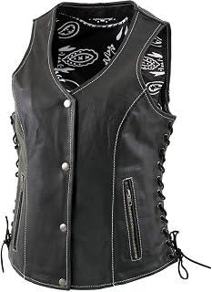 Xelement XS1029 Women's 'Paisley' Black Motorcycle Leather Vest with Side Lace Adjustment - 5X-Large