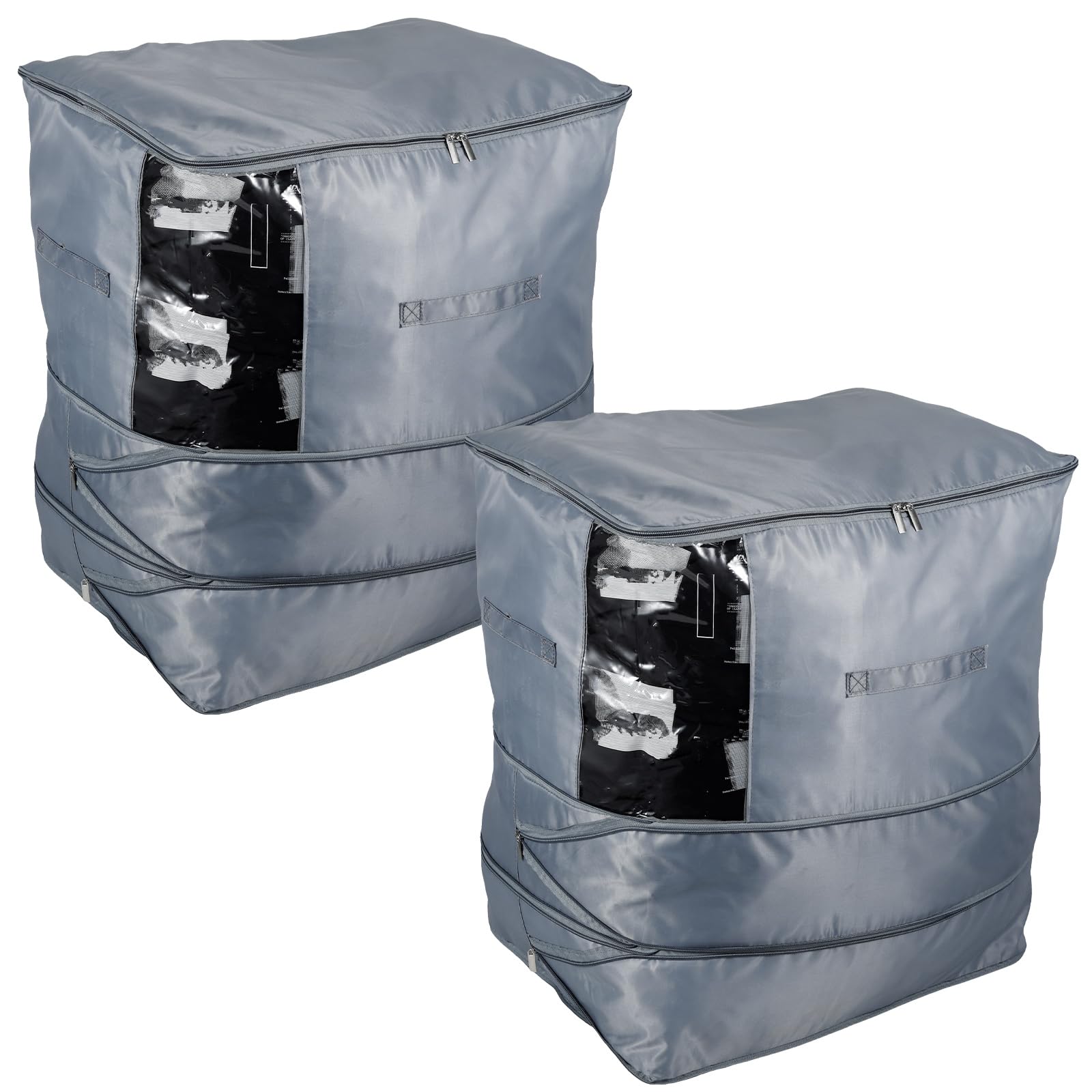 2 Pack Space Saving Self Compression Bags Foldable Duvet Storage Bag with Clear Window Large Capacity Compression Packing Cubes Clothes Storage Bag for Clothes Blankets Pillows Bedding Moving
