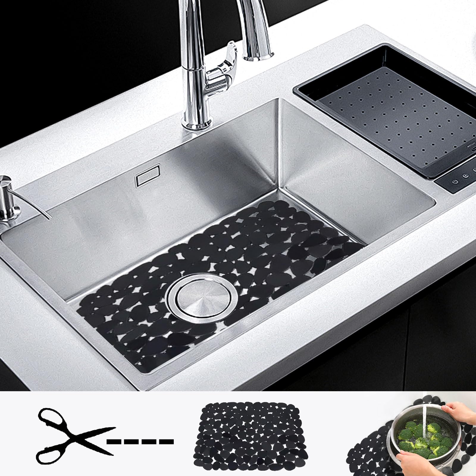 2pcs Black Kitchen Sink Mats 40*30cm, Adjustable Sink Tap Drainer Mat, Non Slip Dish Draining Drainer - Image 2