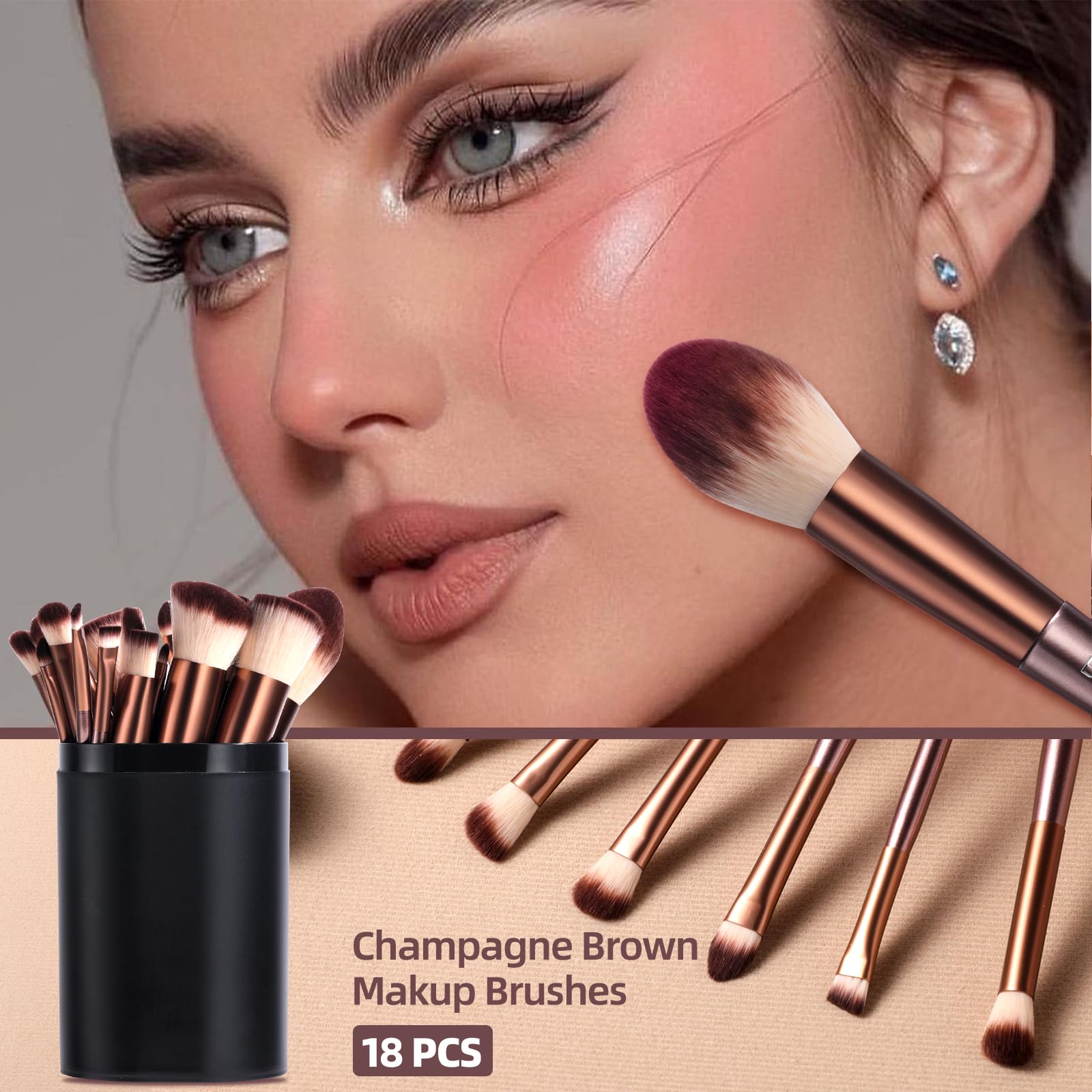 BS-MALL Makeup Brush Set 18 Pcs Premium Synthetic Foundation Powder Concealers Eye shadows Blush Makeup Brushes with black case (): C-Brown