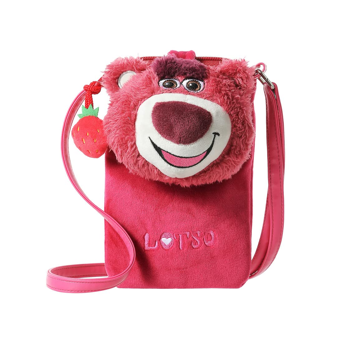 MINISO Toy Story Lotso Small Crossbody Bag with Zipper Lightweight Cell Phone Purse Wallet with Cute Rotatable Losto Figure for Women Girls, Lotso