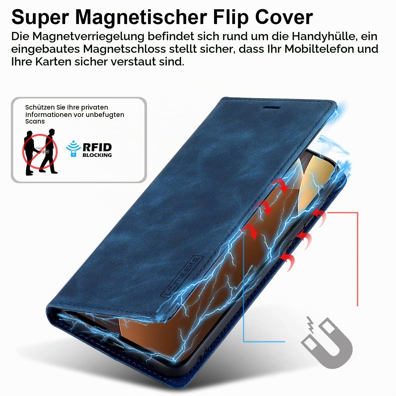 Handyhülle für Xiaomi Redmi Note 15 Pro 5G Hülle Leder, Mit Schutzfolie, für Xiaomi Redmi Note 15 Pro 5G Klapphülle Ledermaterial, Kartenfach RFID-Blockierung Wallet Case, Flip Klappbar Schutzhülle