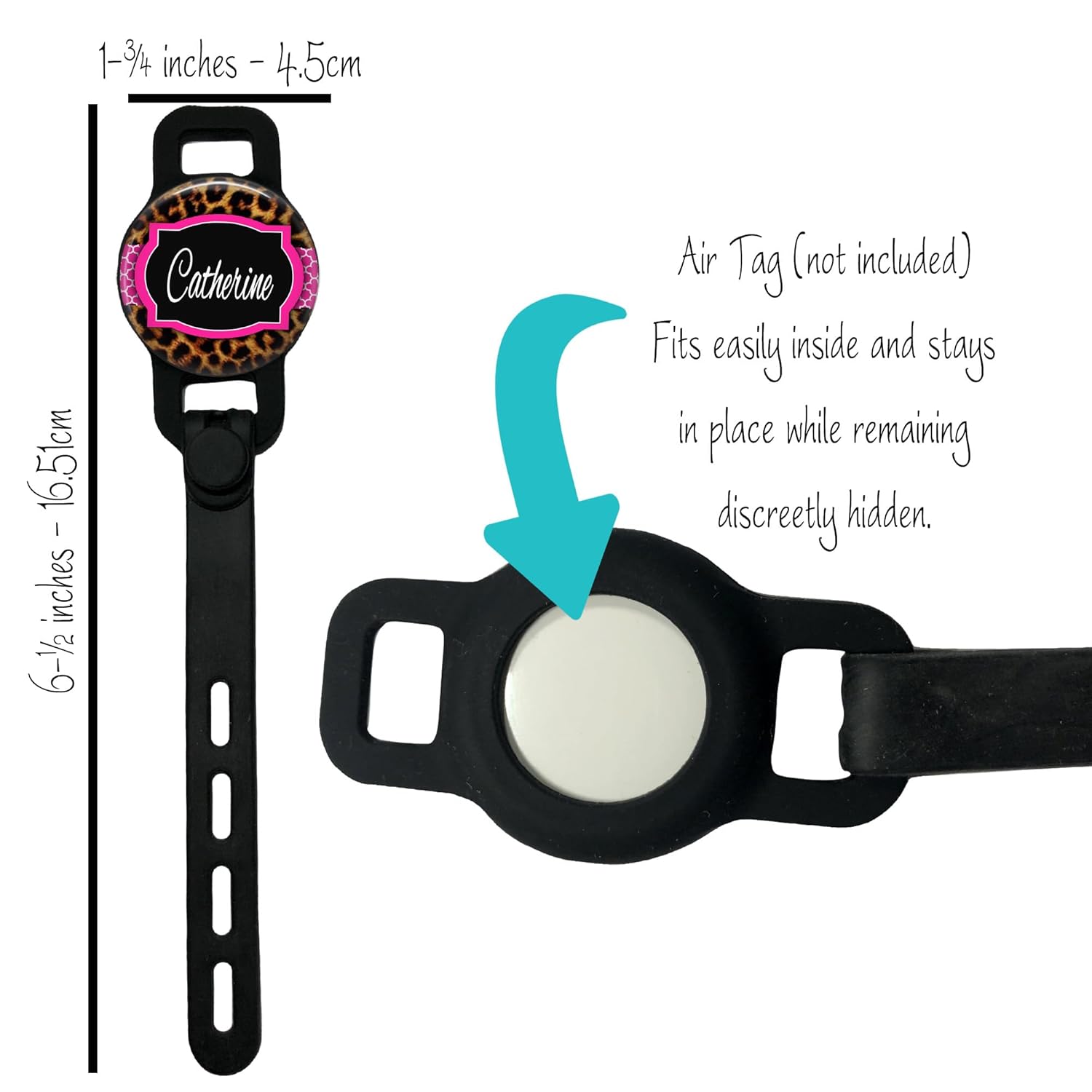 Leopard Print Air Location Tracker Tag Holder Personalized Name - Discreet and Secure - You Choose Custom Fonts and Options and We Make It - Hospital Nurse, Doctor Gift (1 inch Bling Mylar)
