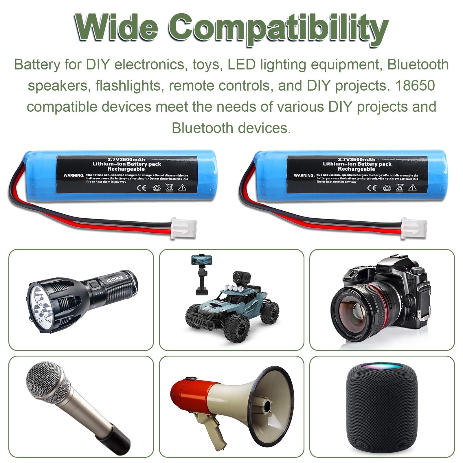 MXJFYY XH2.54-2 baterías de Iones de Litio de 3,7 V y 3500 mAh con Conector XH2.54 para electrónica, Juguetes, iluminación, Altavoces Bluetooth, linternas, Controles remotos y proyectos de Bricolaje — view 3