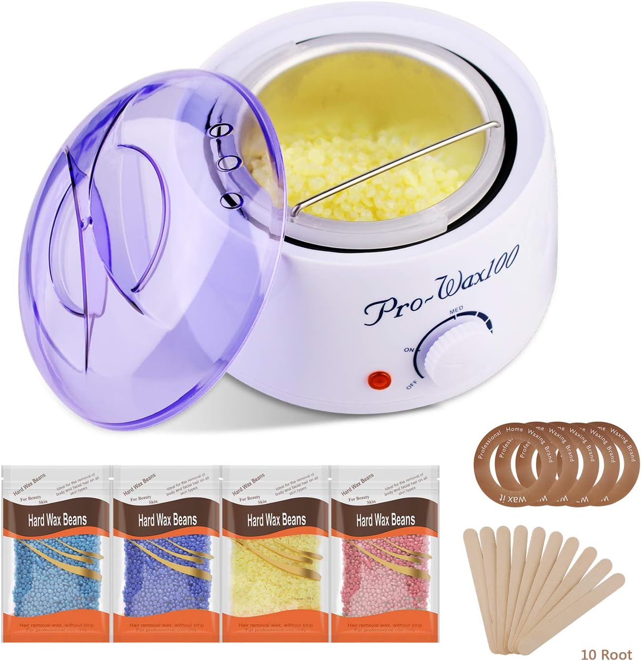 Wax Warmer Hot Wax Pot for Hair Removal Wax with Adjustable Temperature Wax Heater Pot 4 Hard Wax Beans 10 Wax Applicator Sticks Included (4 Colors)