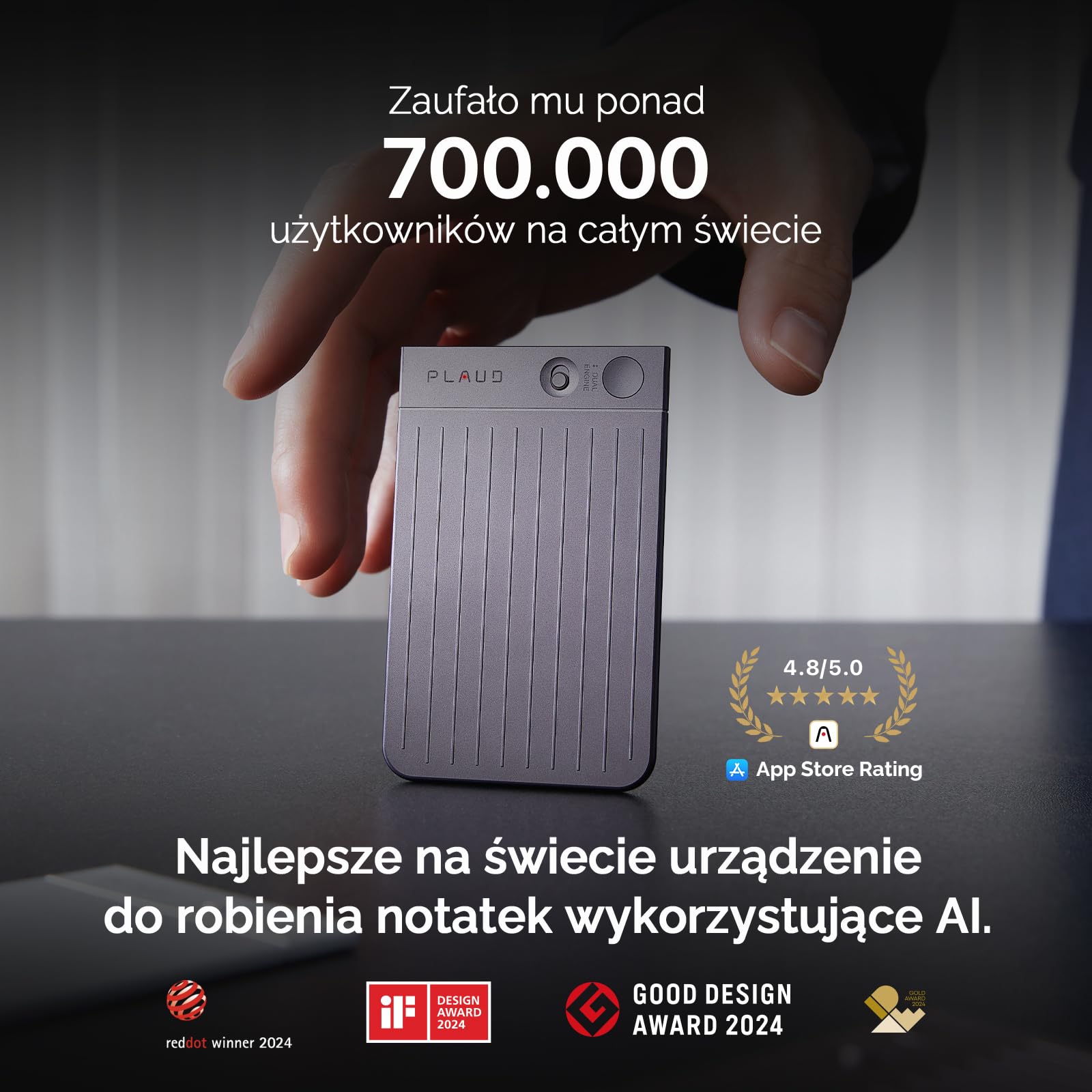 Plaud Note Dyktafon AI Transkrypcja i Podsumowanie Rozmów Spotkań | Dyktafon AI, Podsumowania AI, Inteligentne Podwójne Nagrywanie, 112 Języków, z Etui, do Spotkań, Połączeń, Wywiadów