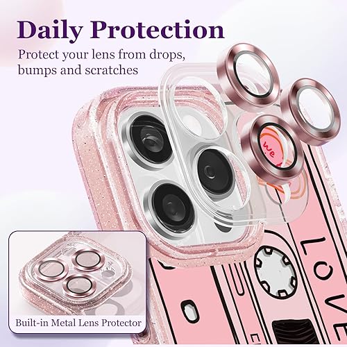 Miniatura 2 de casevivid Funda compatible con iPhone 15 Pro Max, bonita estética, funda de teléfono rosa con purpurina y protector de cámara, funda con estampado