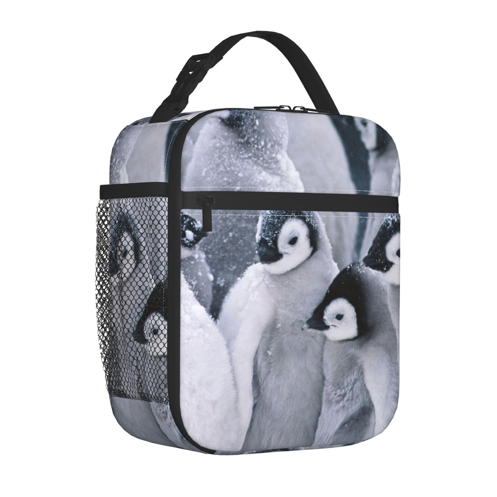 AMINNU Cute Penguin Insulated Lunch Bag with Side Mesh Bag Portable Waterproof, Warm and Leak-Proof Lunch Bag for Boys and Girls Picnic School Work