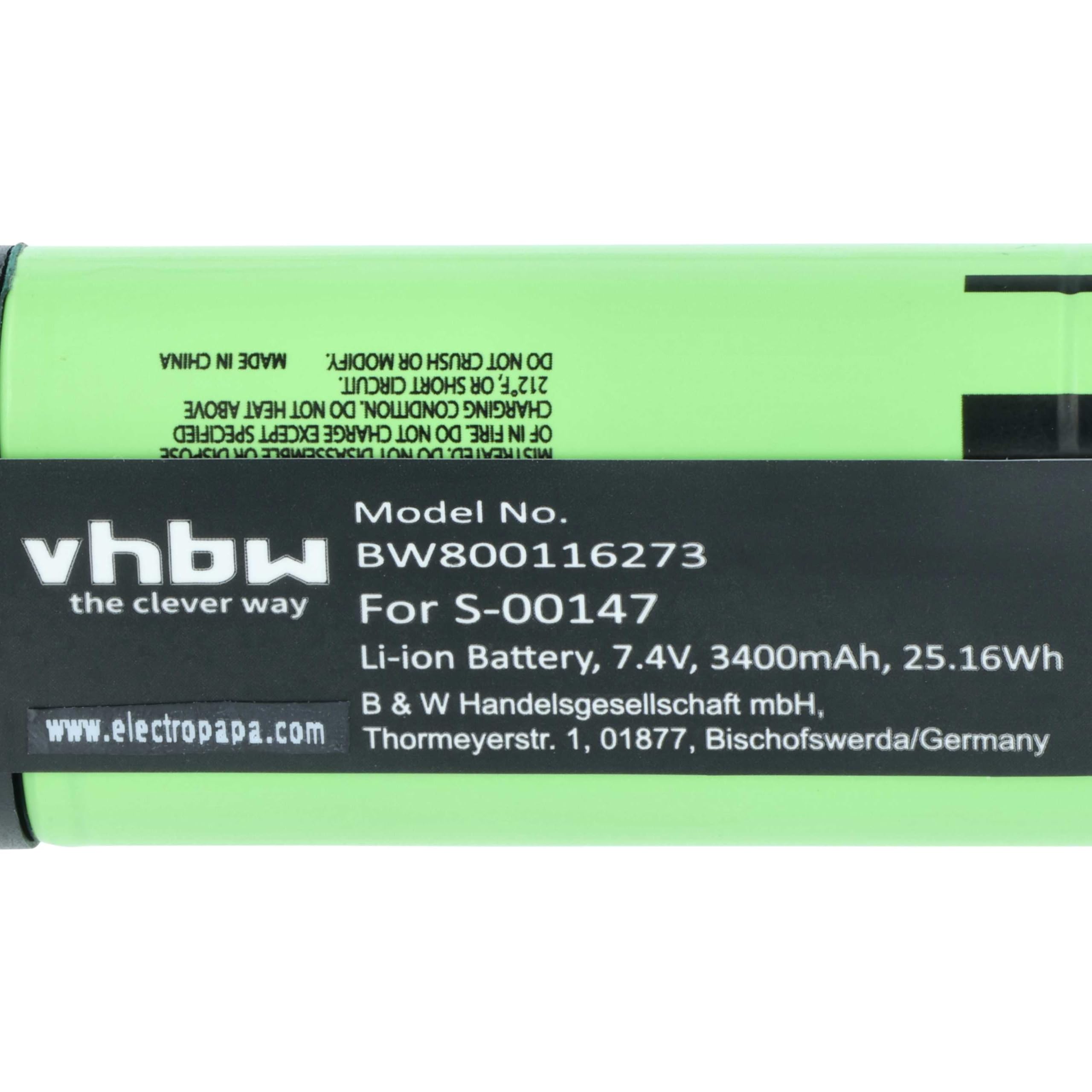 vhbw batteria compatibile con Logitech Ultimate Ears UE MegaBoom S-00147 casse, altoparlanti, speaker (3400mAh, 7,4V, Li-Ion) - Sostituisce 533-000116, 533-000138