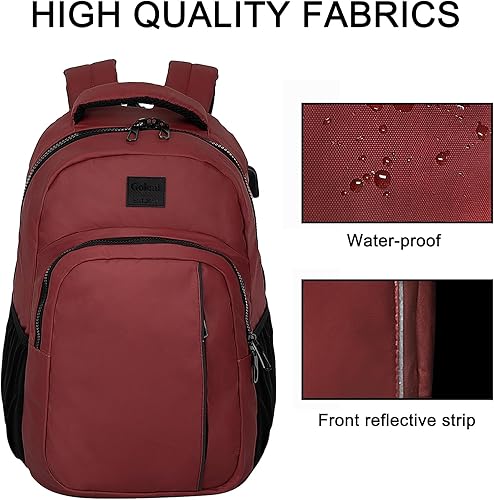 Miniatura 2 de Goloni Mochila ligera e informal para laptop, bolsa de viaje clásica de mano, con puerto de carga USB para hombres y mujeres, Rojo -, Classic