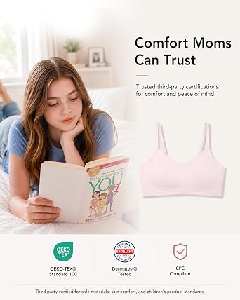 SALIA GIRL Soft Fixed Padding Training Bras for Girls 10-14, Seamless-Look