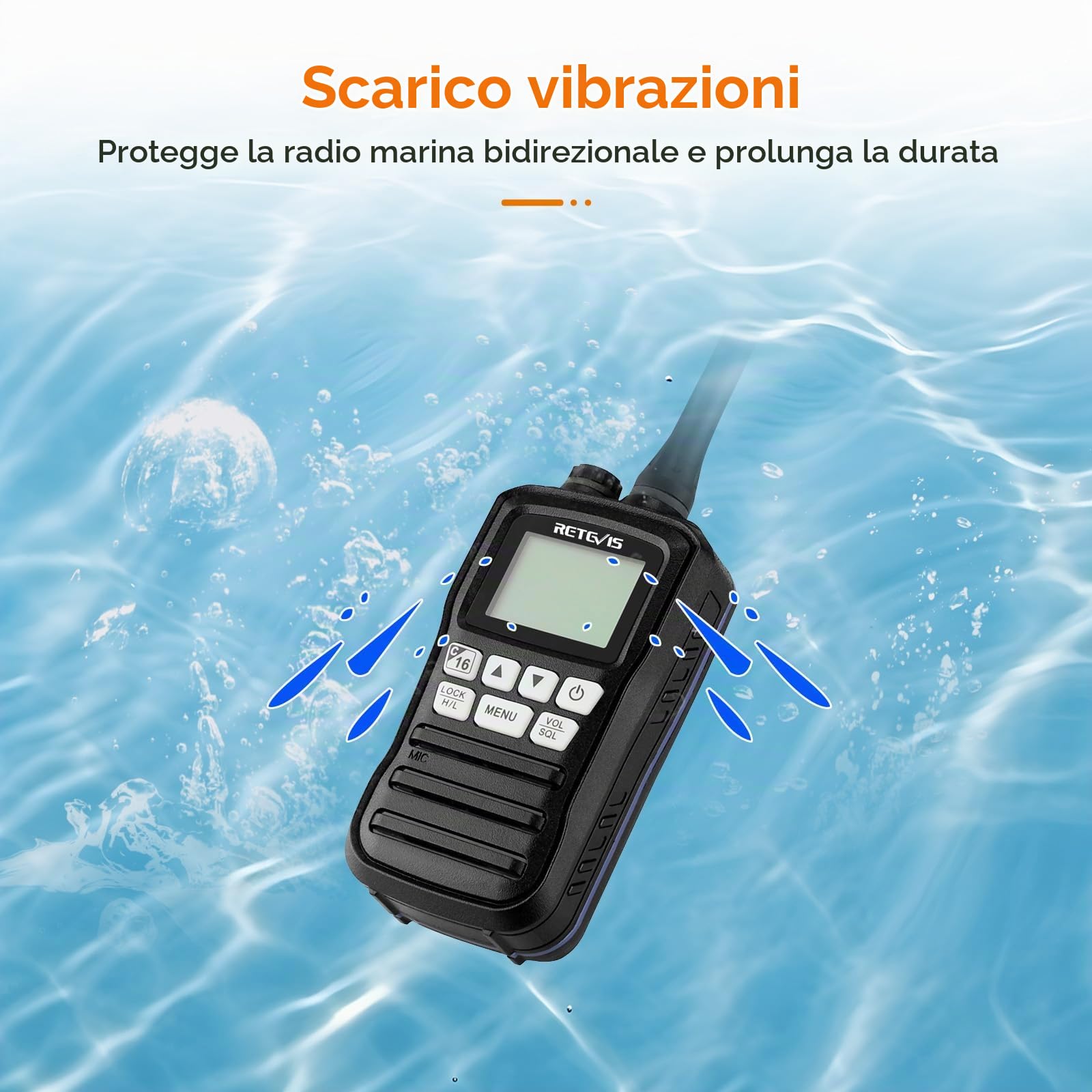 Retevis RM01 Radio VHF Marino Portatile, Radio Impermeabile IP67, Vibrazione, Galleggiante 88 Canali, Radio Marina con Microfono per Kayak, Pesca, Nautica (Nero, 1 Pezzo)