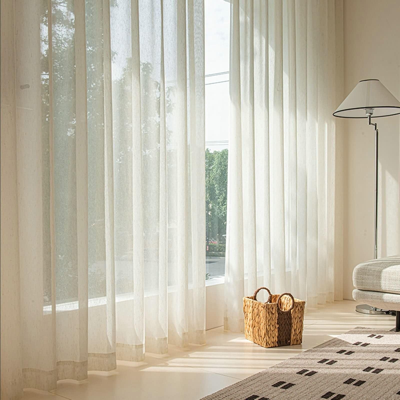 Vorhang Transparent 102x244, Voile Gardinen Wohnzimmer Modern 2er Set Ösen Beige Uni, Polyester