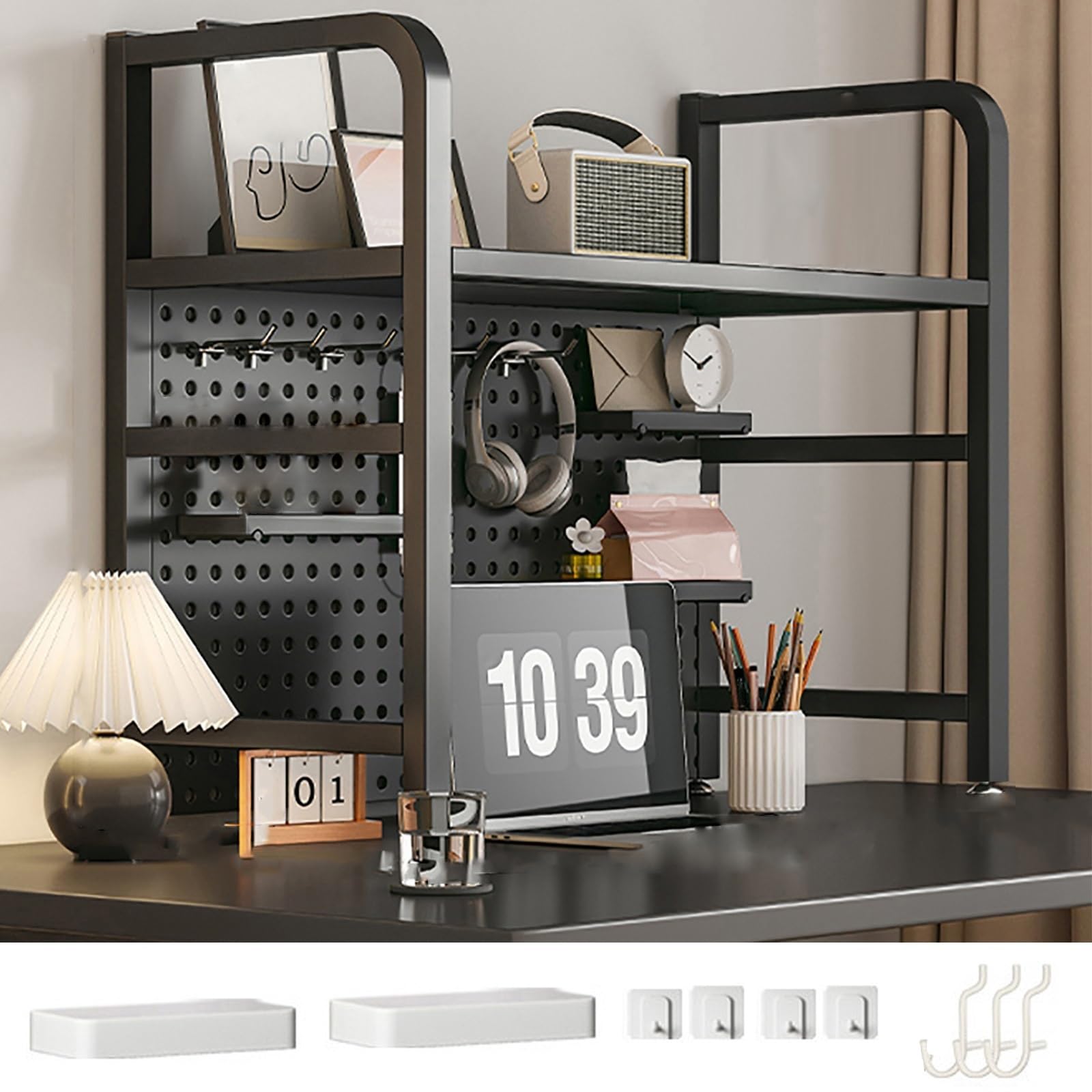 Mensola da scrivania con ripiano in metallo perforato per dormitorio e ufficio, 55 cm, elegante soluzione per riporre oggetti da scrivania