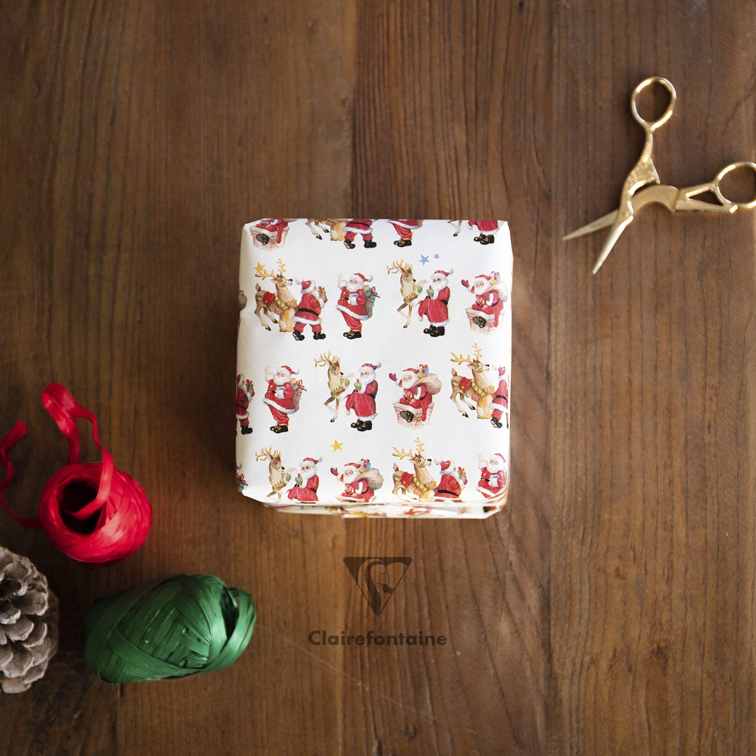 Clairefontaine 211924C - Rolle Geschenkpapier Alliance, 50m x 70cm, 60g, 1 Rolle, Santa, weihnachtsmann rot/weiß