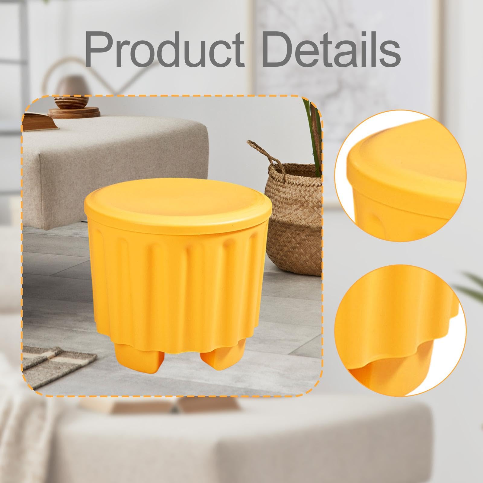 Pouf Contenitore, poggiapiedi, Sedia da toeletta per Bambini e Adulti, Sgabello per Cambio Scarpe per corridoio, Camera da Letto, Soggiorno, Giallo