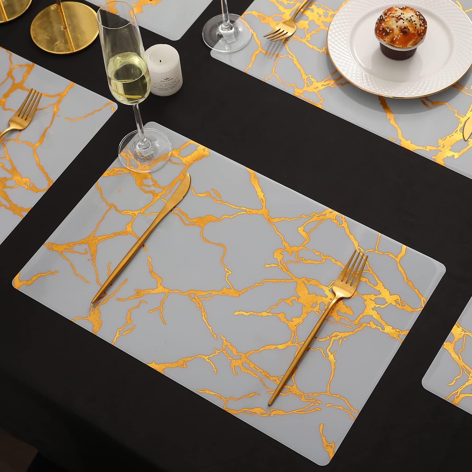 HOKIPO Plastic Shining Dining Table Mats Set Of 6 Washable Placemats, White Gold (Ar-3937-Wht) (B09QQB27P7) Amazon Price History, Amazon Price Tracker